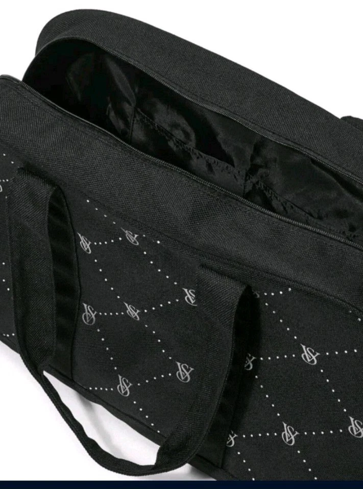 NUEVO CON ETIQUETAS Victoria's Secret VS Logo Grande Fin de semana Negro Acolchado Bolso de Lona con Cremallera Foto 2 de 4