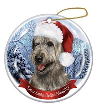 Holiday Pet Gifts Irish Wolfhound, Gray Santa Hat Dog Porcelain Ornament
