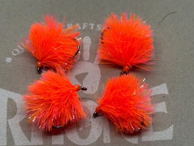 4ea. Blob Flies in Orange and Hot Coral Size #12. Excellent still water pattern.