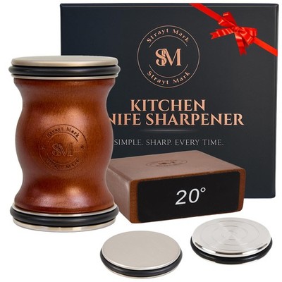 Rolling Knife Sharpener Kit   Premium Walnut Wood Kitchen Knife Sharpener for...