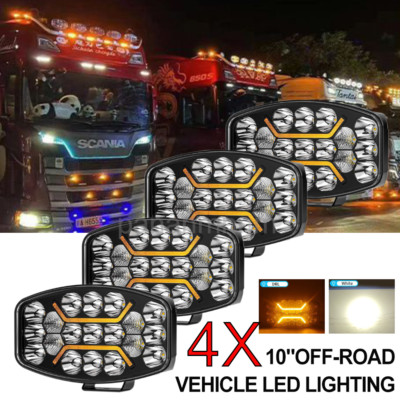 4 Stück 12V/24V 10'' Zoll LED Spotscheinwerfer mit Weiß Ambra Licht Tagfahrlicht