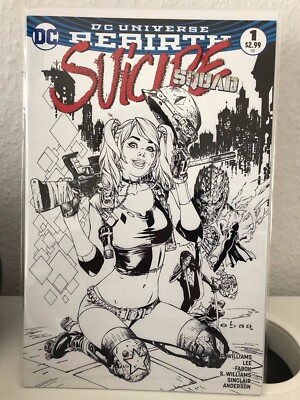 SUICIDE SQUAD 1 V4 EBAS BASALDUA MOST GOOD B&W SKETCH VARIANT NEW!!