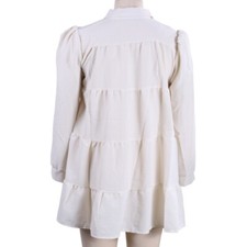Women Puff Long Sleeve Button Up Casual Loose Tiered A Line Swing Shirt Dress