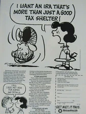 Peanuts Charlie Brown Lucy Vintage IRA Charles Schulz 1985 Original Print Ad