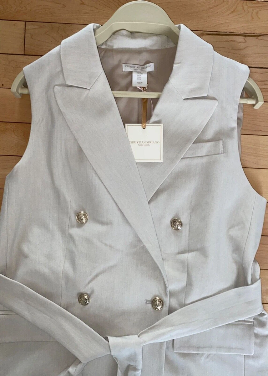 NEW! NWT CHRISTIAN SIRIANO Double Breasted Tie Sleeveless Blazer Beige Size M