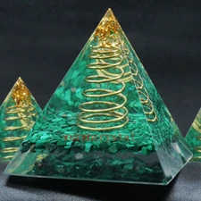 Resin wrapped Natural malachite crushed pyramid Energy emitter Healing crystal1p