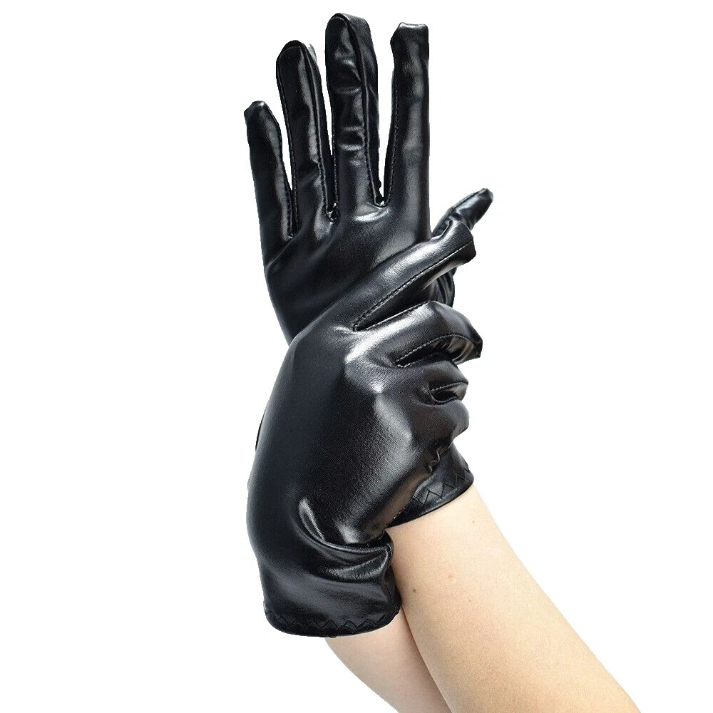 Black Faux Leather Costume Gloves