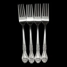 4 Dinner Forks - 7 1/2" Queen's Fancy Pfaltzgraff International Silver