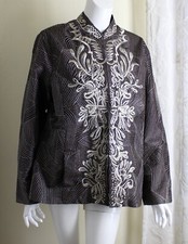 Chico's 3 XL Amazing Dramatic Chic Brown Gold Silver Embroidered Blazer Jacket