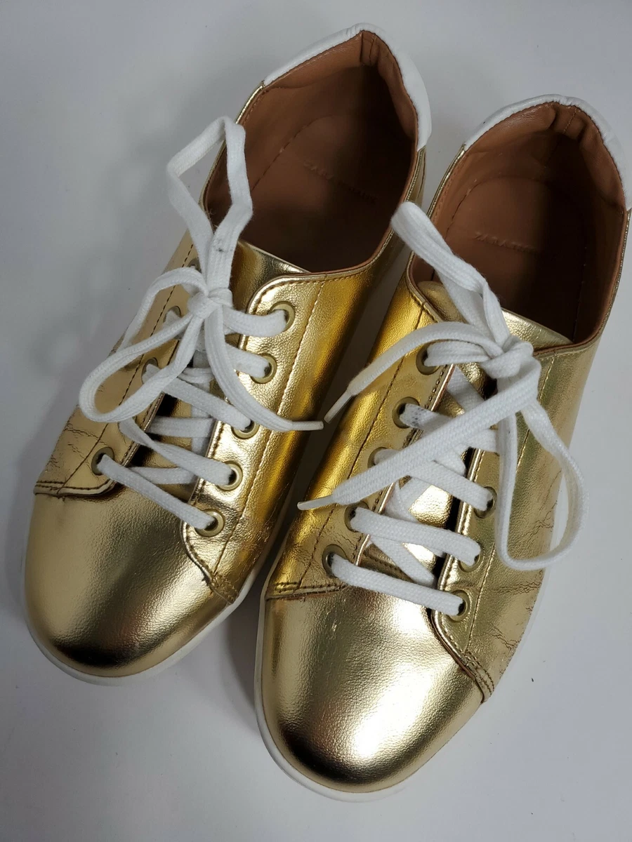 Zara Trafaluc womans Sneaker Metalic gold Shoes 7.5M 38) | eBay