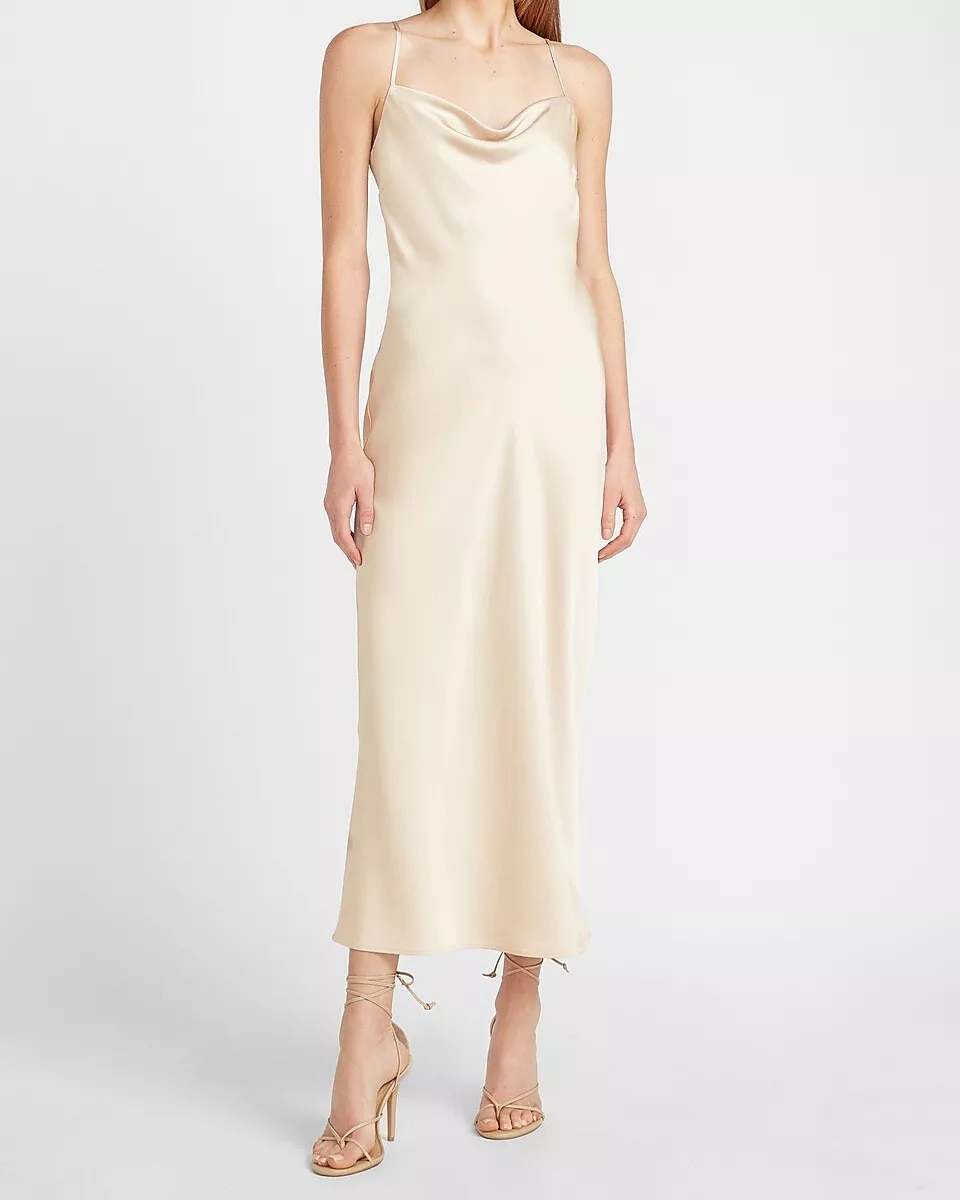 NEW EXPRESS $98 CLOUD CREAM SATIN COWL NECK MAXI SLIP DRESS SZ S SMALL |  eBay