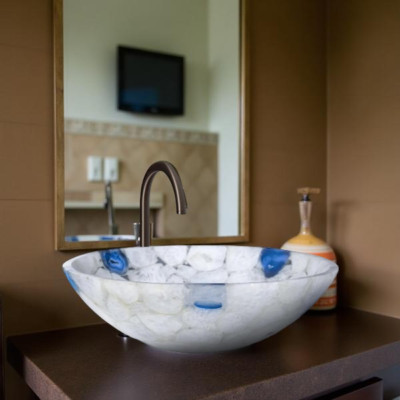 Quartz & Blue Agate Gemstone Sink   Handmade Bathroom/Kitchen Vessel Bowl Sink