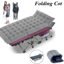MOPHOTO Portable Folding Camping Cot Adults Heavy Duty Cots Bed W/Mat+Carry Bag