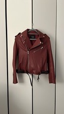 Maje Leather Jacket. Red With Dark Brown Belt. Size Fr 40