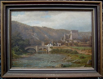 FRITZ EBEL 1835-95 ÖLGEMÄLDE ROMANTIKER,BURGANLAGE AN FLUSSLAUF MIT STEINBRÜCKE - Bild 1 von 4