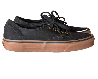 VANS Sneakers Mens 6.5 Authentic Skate Black Gum Low Lace Canvas Gold Eye Shoes