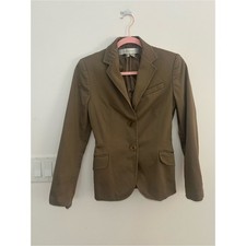 Zara Woman Size 2 Olive Brown Cotton Stretch Tailored Blazer 2 Button Jacket