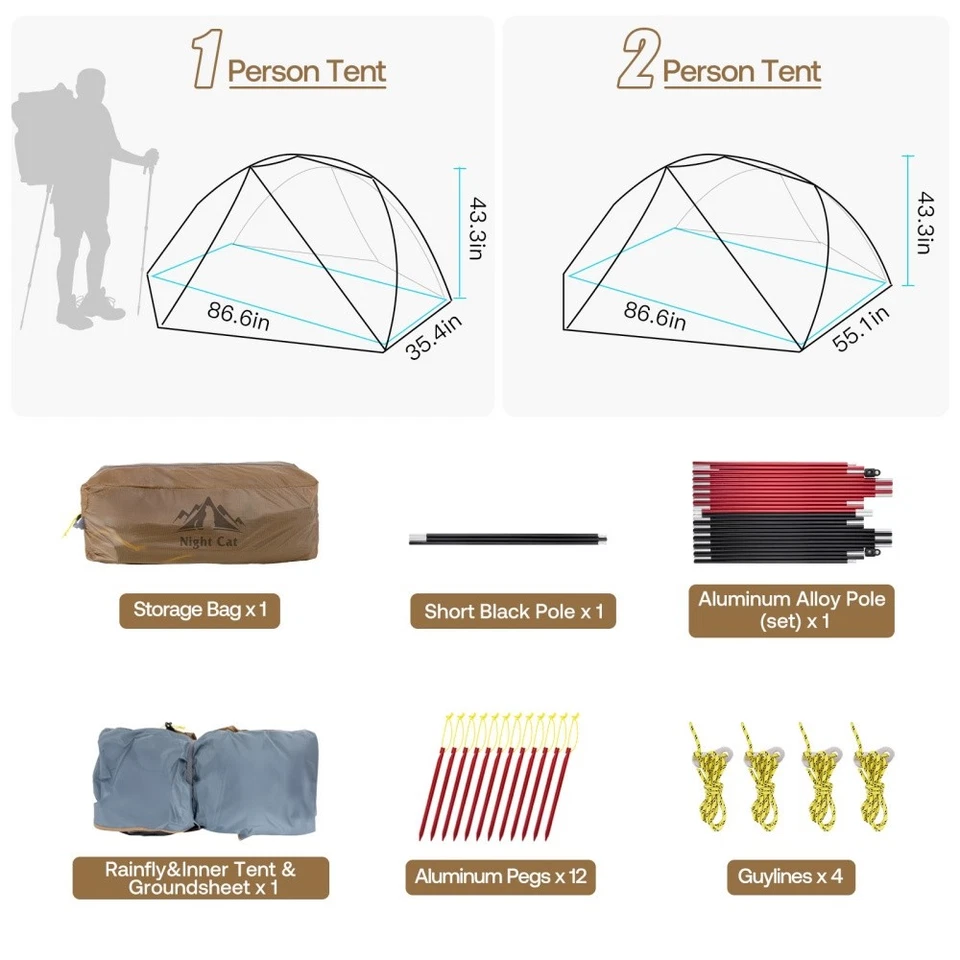 Ultralight Tent Waterproof 1 Person Tent Lightweight Backpacking Tent PU 5000mm - Image 3 of 4