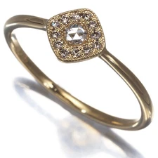 Auth agete Ring Rose-cut Diamond 0.06ct Milgrain US5 18K 750 Yellow Gold