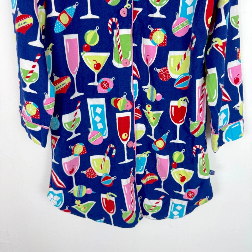 Camisa de dormir Nick & Nora Natal coquetéis flanela tamanho médio M em excelente estado usado - Imagem 3 de 4
