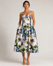 Express Floral Satin Midi Dress Size 14 Fit Flare Smocked Back NWT