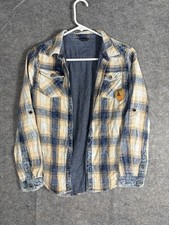 VTG 90s GUESS Boy's Blue Plaid Shirt Button Up Logo Youth Sz 12