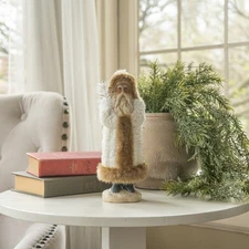 Ragon House Furry White  Belsnickle Santa Figurine w/Feathe Tree, 10" T NWT