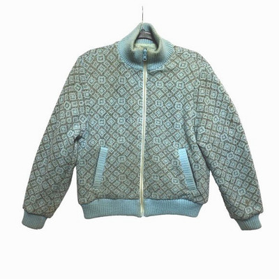 Vintage Andy Johns Jacket Mens Medium Light Blue Brown Knit Athletic Reversible