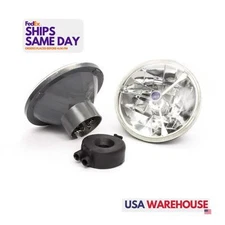 Racing Power R7405, 2 Pack Clear Glass / Plastic 7In Tri-Bar Headlight W/H4 Bulb