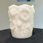 EUC GLOWS GREEN! Vintage EAPG Milk Glass Daisy Sunflower Toothpick Holder