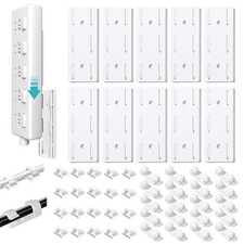 Adhesive Punch-Free Socket Holder, 10Pcs Power Stirp Holder and 40Pcs white