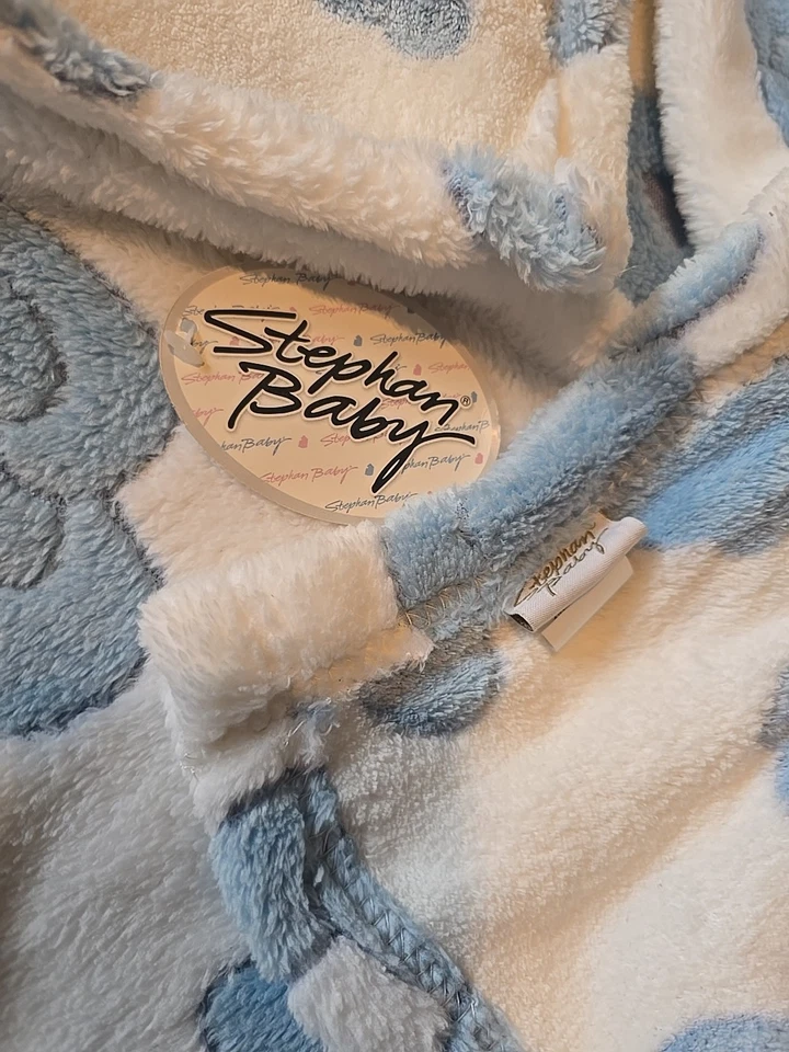 Manta de oso de peluche Stephan Baby blanco azul suave polar Foto 4 de 4