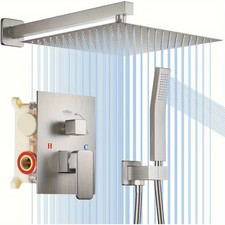 Brushed Nickel 8'' Rainfall Shower Faucet System Set Shower Fixture Mixer Valve