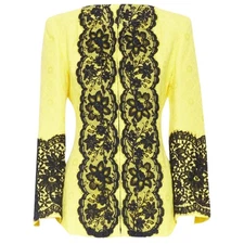 Christian Lacroix Cotton Floral Jacquard Lace Padded Jacket Women Yellow Size 42