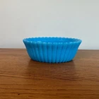 Vintage Blue Ring of Fire Milk Glass Ribbed Scalloped HON Hen on Nest Bottom
