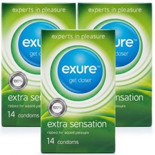 28-140PK Condoms Ribbed Natural EXURE Safe Pleasure Discreet Packaging