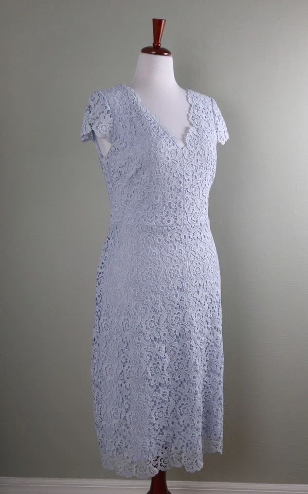 LAUREN RALPH LAUREN $139 Blue V-Neck Guipure Lace Lined Sheath Dress Size 10 - Image 2 of 4