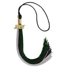 Endea Graduation Black/Hunter Green/Silver Tassel with Gold Date Drop