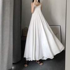 Women's Long Slip Dress Spaghetti Strap A-line Big Swing Loose Daily White Black