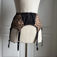 Empress Leopard Garter Belt with 6 straps and Metal garter grips Secrets In Lace