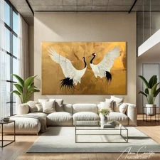 Japanese Crane Wall Art Print Feng Shui Art Canvas Asian Art Prints Framed