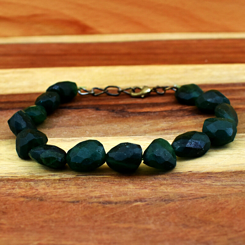 119 Cts Earth Mined 6 Inches Long Green Jade Faceted Beads