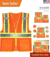 Hi-Vis Reflective Safety Vest – Zipper & Pockets, Orange, Size L