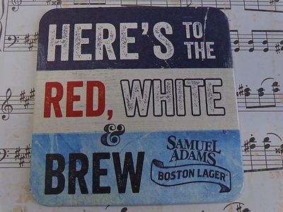 Bier Untersetzer ~ Boston Gär Co Samuel Adams ~ Here's Zum Rot, Weiß & Blau