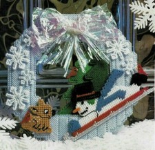 WINTERY WREATH SNOWMAN  DEER CHRISTMAS PLASTIC CANVAS PATTERN INSTRUCTIONS