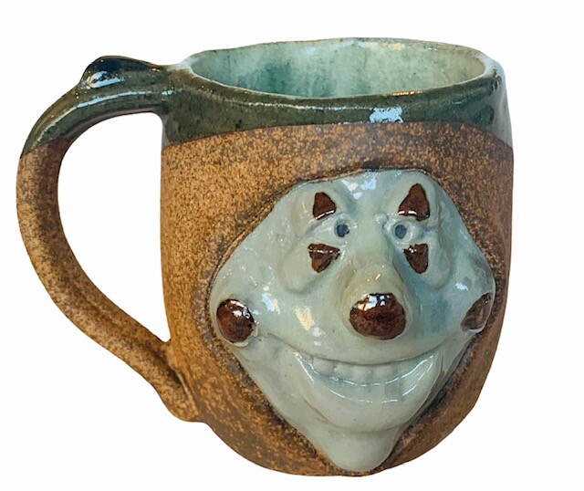 Taza de cerámica espeluznante payaso de circo Mahón hecho gres 1980 de colección cara de carnaval
