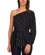 $88. Michael Kors One Shoulder Tie Waist Tunic Top Crew Blue Floral Print P/L