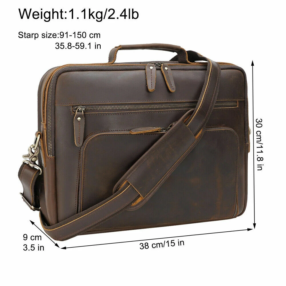 Full Grain Leather Briefcase Men's Leather Laptop Bag Shoulder