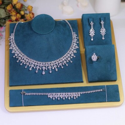 New Jewelry Sets Leaf Bridal Necklace Earring Set 5A Cubic Zirconia Accessories