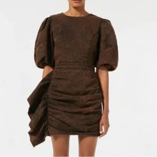 $495 NWT Rhode Mocha Pia Mini Puff Sleeve Denim Dress Sz 4